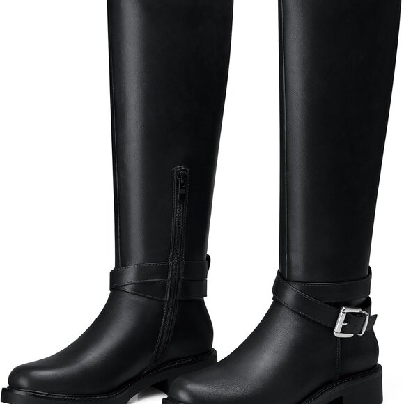 Fashionable Wide Calf Knee High Riding Boots: Cozy Slip-On Design for Women - Picture 2 of 5